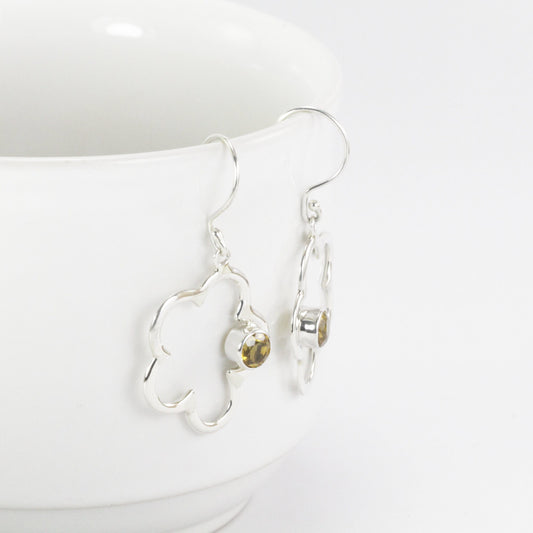 cloud earrings 925 sterling silver with genuine yellow citrine