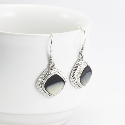 mother of pearl earrings dangle 925 sterling silver, cable earrings with shell