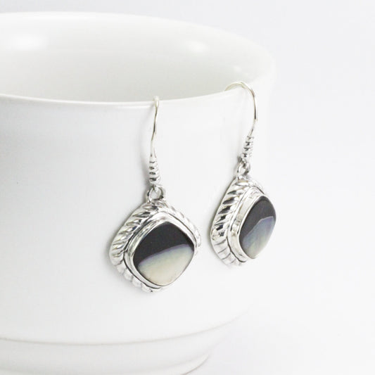 mother of pearl earrings dangle 925 sterling silver, cable earrings with shell