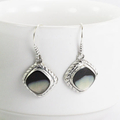 mother of pearl earrings dangle 925 sterling silver, cable earrings with shell