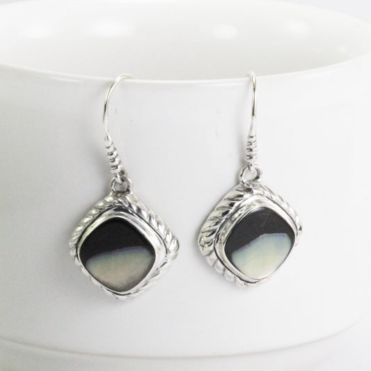 mother of pearl earrings dangle 925 sterling silver, cable earrings with shell