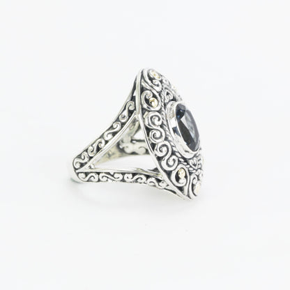 Blue topaz ring sterling silver 925, marquise ring with blue topaz, split shank ring, swirl filigree ring,