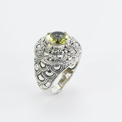 Lemon Quartz ring set in 925 sterling silver, two tone ring, cocktails ring, signet ring,