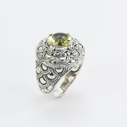 Lemon Quartz ring set in 925 sterling silver, two tone ring, cocktails ring, signet ring,