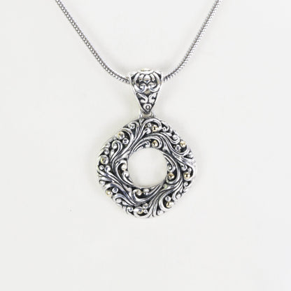 infinity pendant with open work filigree ornament in 925 sterling silver and 18k Yellow gold accent,