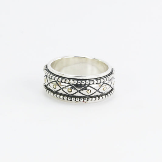 Spinner ring unisex in 925 sterling silver and 18K yellow gold, two tone spinner ring