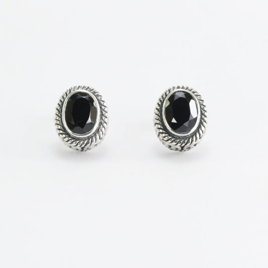 Black Onyx stud earrings set in 925 sterling silver, oval stone stud earrings, two tone stud