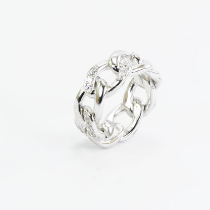 CUBAN chain ring 925 sterling silver with genuine white topaz and rhodium finish