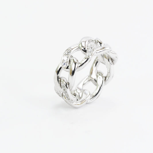 CUBAN chain ring 925 sterling silver with genuine white topaz and rhodium finish
