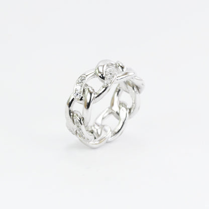 CUBAN chain ring 925 sterling silver with genuine white topaz and rhodium finish