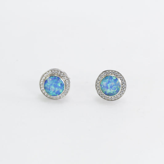 Fire opal stud earrings in 925 sterling silver, 8 MM round opal stud earrings