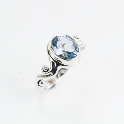 Blue topaz ring 925 sterling silver, oval blue topaz ring, december birthstone ring