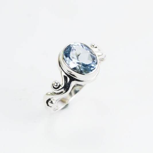 Blue topaz ring 925 sterling silver, oval blue topaz ring, december birthstone ring