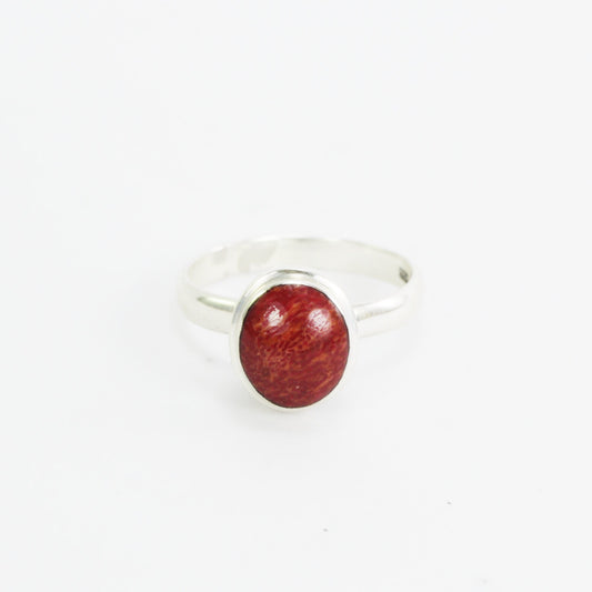 Red coral ring 925 sterling silver decorated with handmade filigree