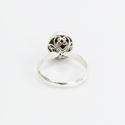 Red coral ring 925 sterling silver decorated with handmade filigree