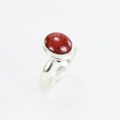 Red coral ring 925 sterling silver decorated with handmade filigree