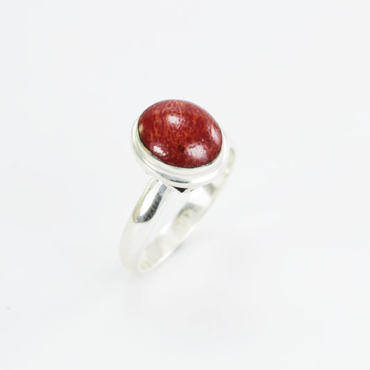 Red coral ring 925 sterling silver decorated with handmade filigree