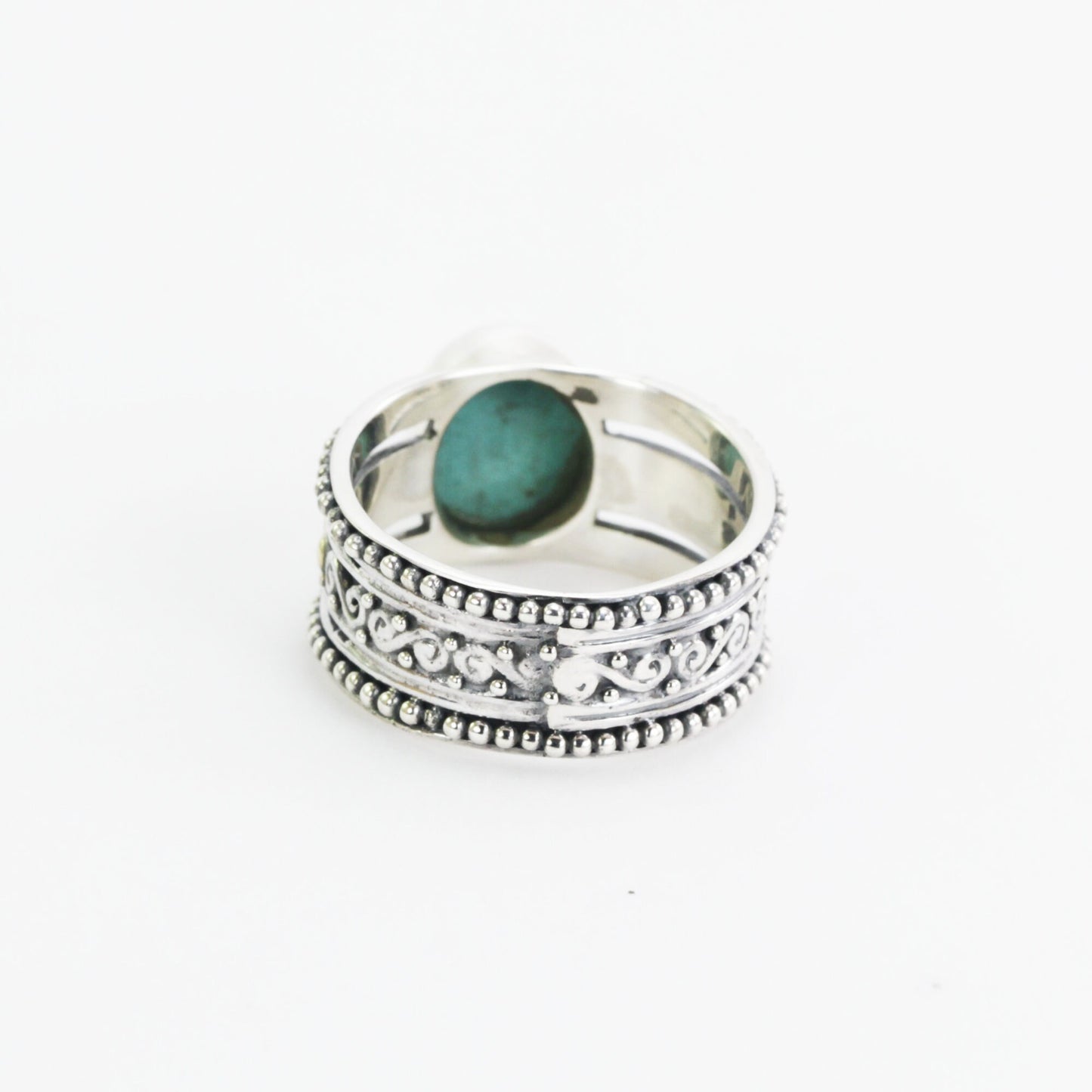 Turquoise ring 925 sterling silver with 18K gold accent and filigree art, amethyst ring, citrine ring, wide band ring