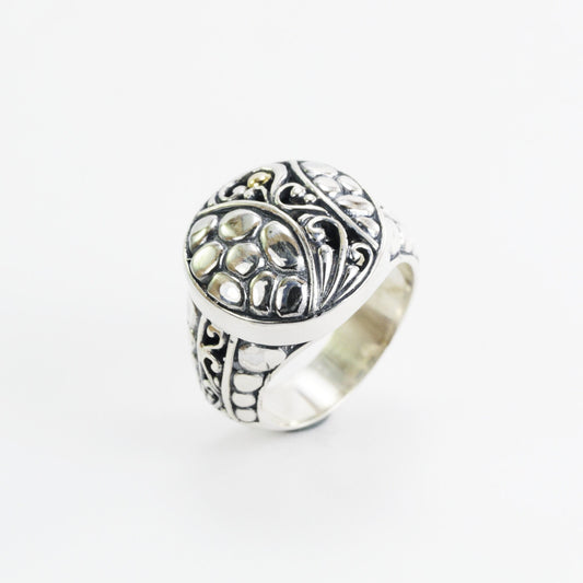 signet ring 925 sterling silver decorated with Bali carving filigree art
