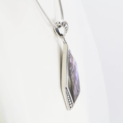 Abalone shell pendant necklace set in 925 sterling silver, Paua shell pendant