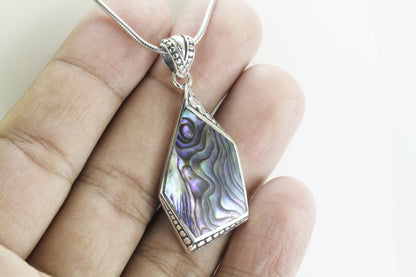 Abalone shell pendant necklace set in 925 sterling silver, Paua shell pendant