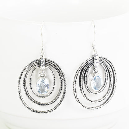 blue topaz earrings dangle drop 925 sterling silver decorated with dragon bone chain