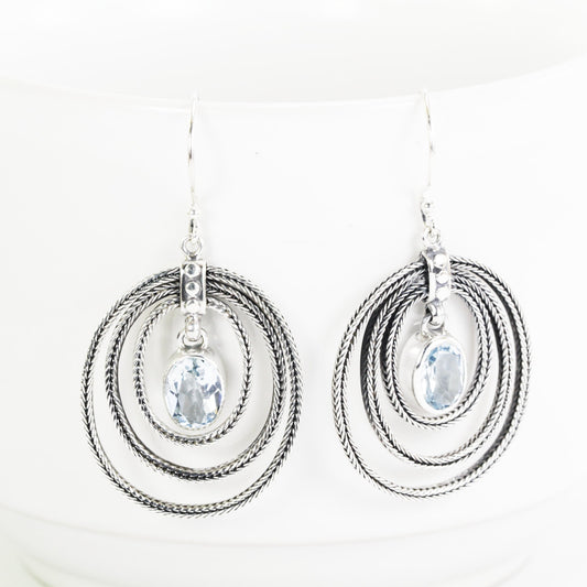 blue topaz earrings dangle drop 925 sterling silver decorated with dragon bone chain