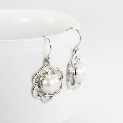 White mabe pearl earrings set in 925 sterling silver, 12 mm mabe pearl earrings
