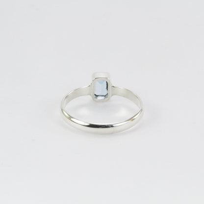 Tiny blue topaz ring in 925 sterling silver, solitaire octagon ring, gems stone ring