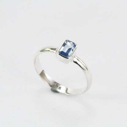 Tiny blue topaz ring in 925 sterling silver, solitaire octagon ring, gems stone ring