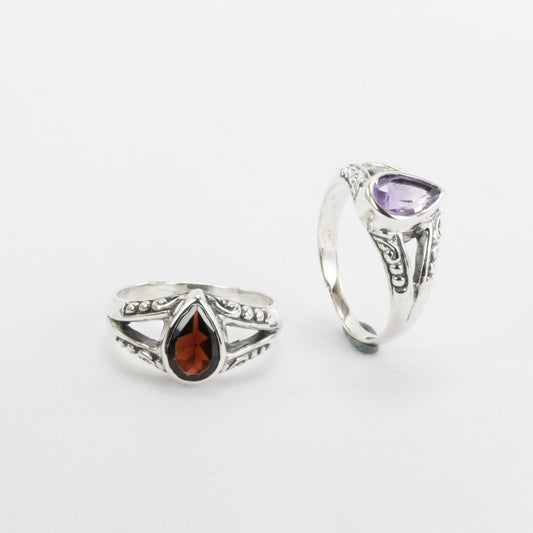 gems stone ring in 925 sterling silver, split shank ring, garnet ring, amethyst ring
