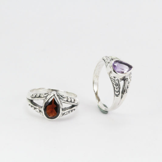 gems stone ring in 925 sterling silver, split shank ring, garnet ring, amethyst ring
