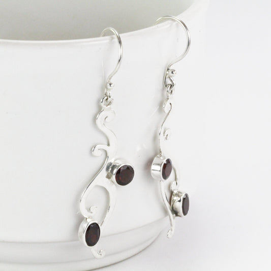 Garnet earrings dangle drop 925 sterling silver handmade, tribal garnet earrings