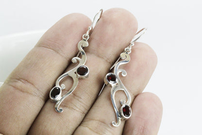 Garnet earrings dangle drop 925 sterling silver handmade, tribal garnet earrings
