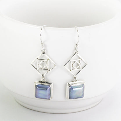 Square mabe Pearl Earrings 925 sterling, long earrings dangle with pearl