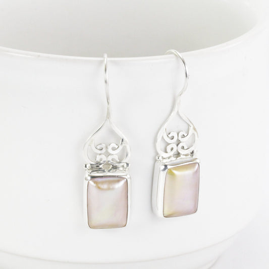 Gold mabe earrings dangle 925 sterling silver, octagon mabe earrings dangle