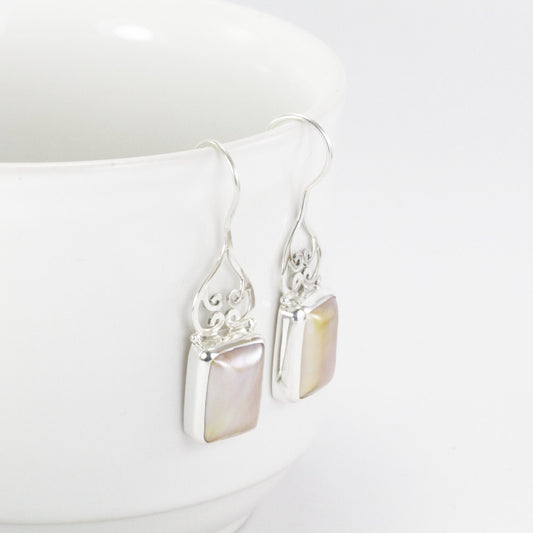 Gold mabe earrings dangle 925 sterling silver, octagon mabe earrings dangle