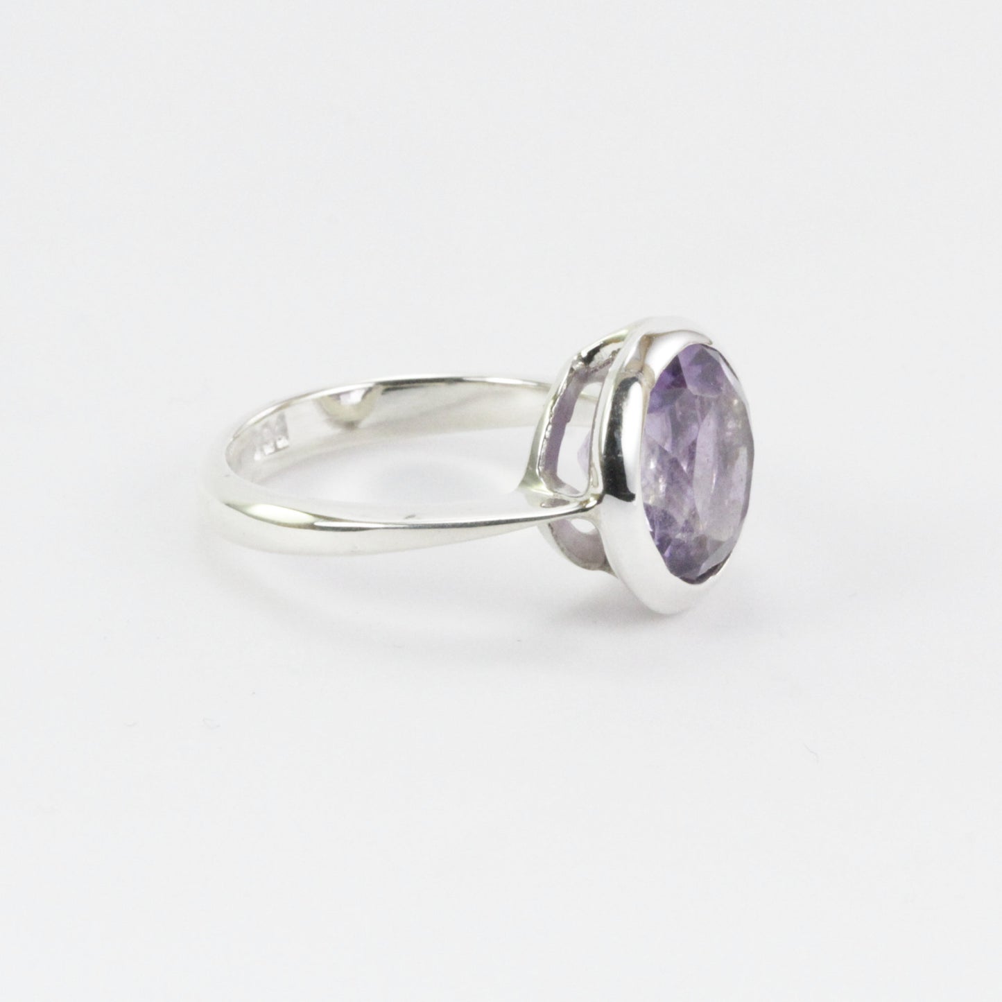 Round Amethyst solitaire ring for women 11 mm round handmade bezel set in 925 sterling silver