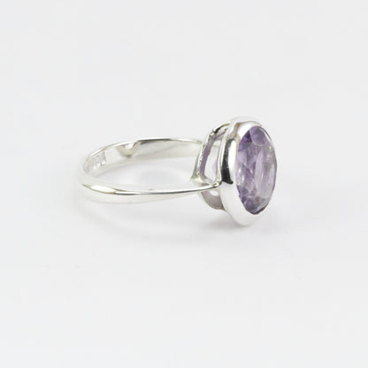 Round Amethyst solitaire ring for women 11 mm round handmade bezel set in 925 sterling silver