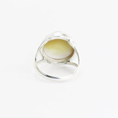 Golden mabe pearl 16 mm set in 925 sterling silver ring, handmade split band ring with gold mabe pearl