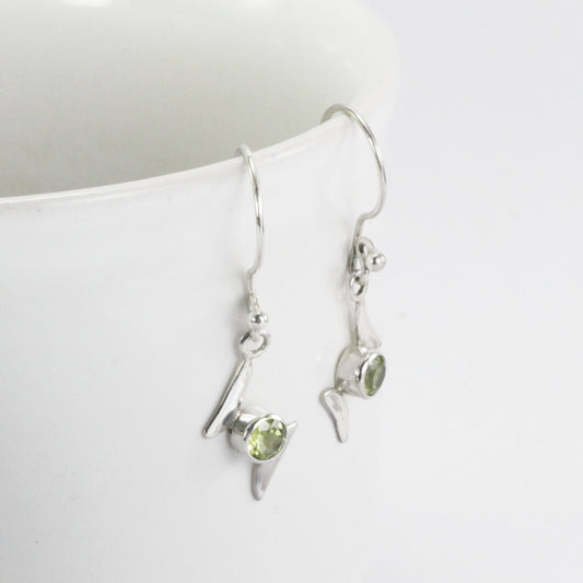 Peridot earrings dangle 925 sterling silver besel set