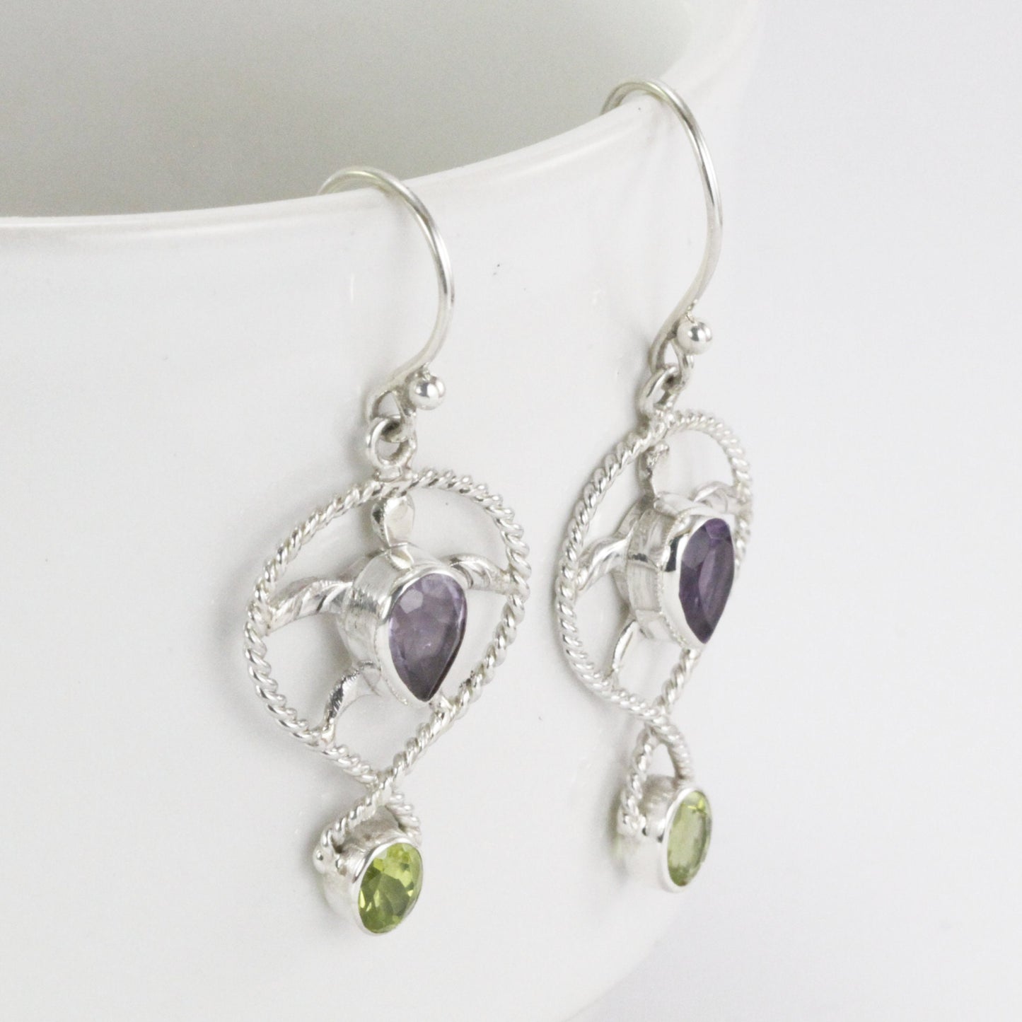 turtle earrings 925 sterling silver for women with amethyst and peridot