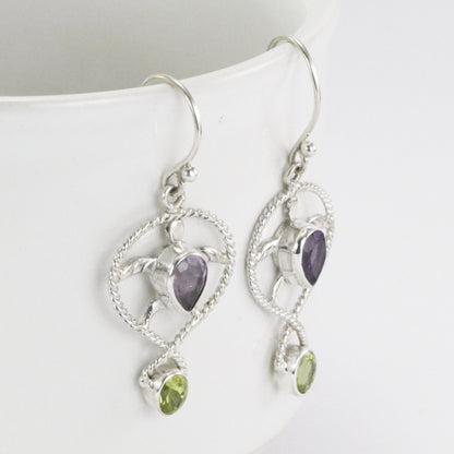 turtle earrings 925 sterling silver for women with amethyst and peridot