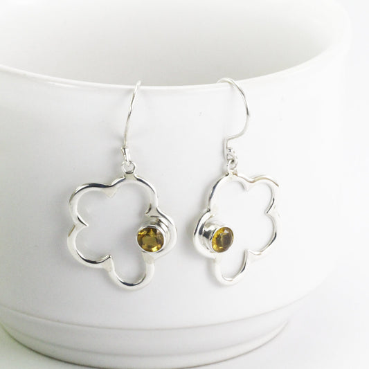 cloud earrings 925 sterling silver with genuine yellow citrine