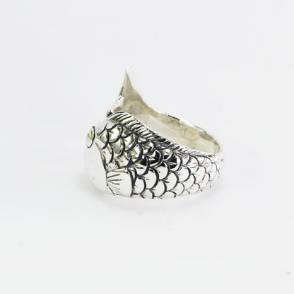 Fish ring 925 sterling silver decorated 18K real gold, animal ring