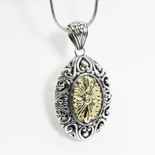 antique two tone pendant necklace 18K yellow gold decorated with royal carving art