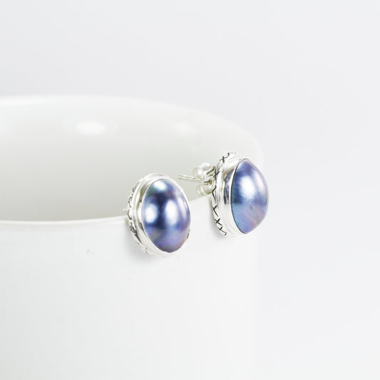 oval mabe pearl earrings stud set in 925 sterling silver, white mabe earrings stud, pink mabe earrings