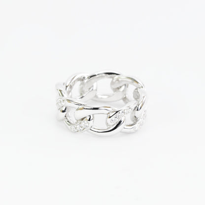 CUBAN chain ring 925 sterling silver with genuine white topaz and rhodium finish