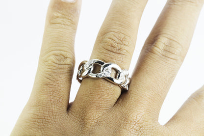 CUBAN chain ring 925 sterling silver with genuine white topaz and rhodium finish