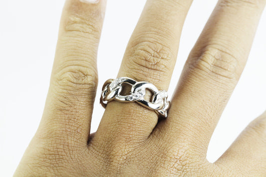 CUBAN chain ring 925 sterling silver with genuine white topaz and rhodium finish